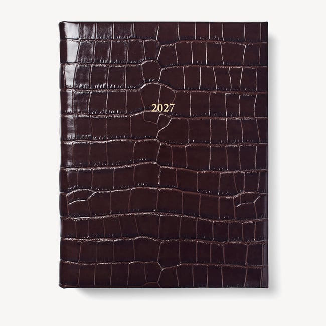 2027 A4 Day to Page Diary Deep Shine Amazon Brown Croc