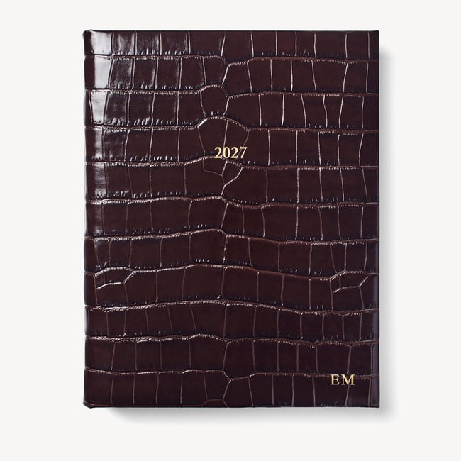 2027 A4 Day to Page Diary Deep Shine Amazon Brown Croc