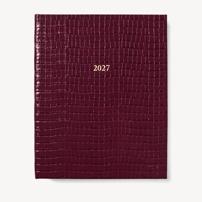 2027 A4 Week to View Diary Deep Shine Garnet Small Croc