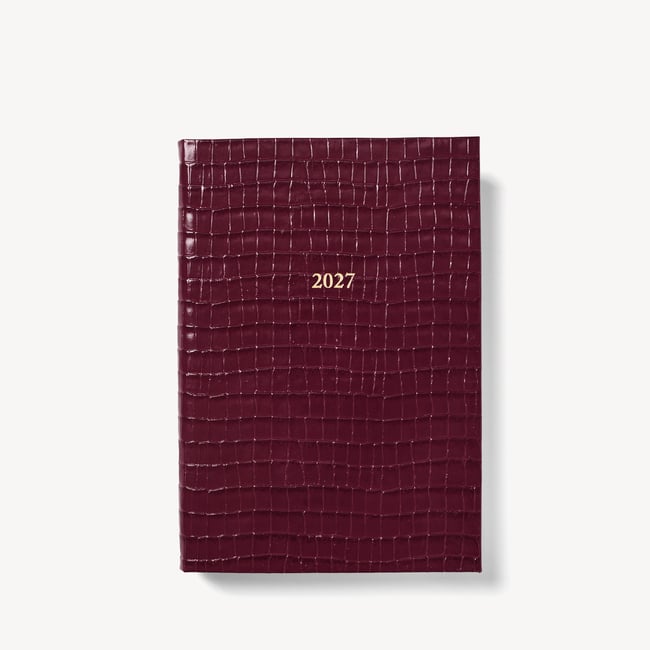 2027 A5 Day to Page Diary Deep Shine Garnet Small Croc