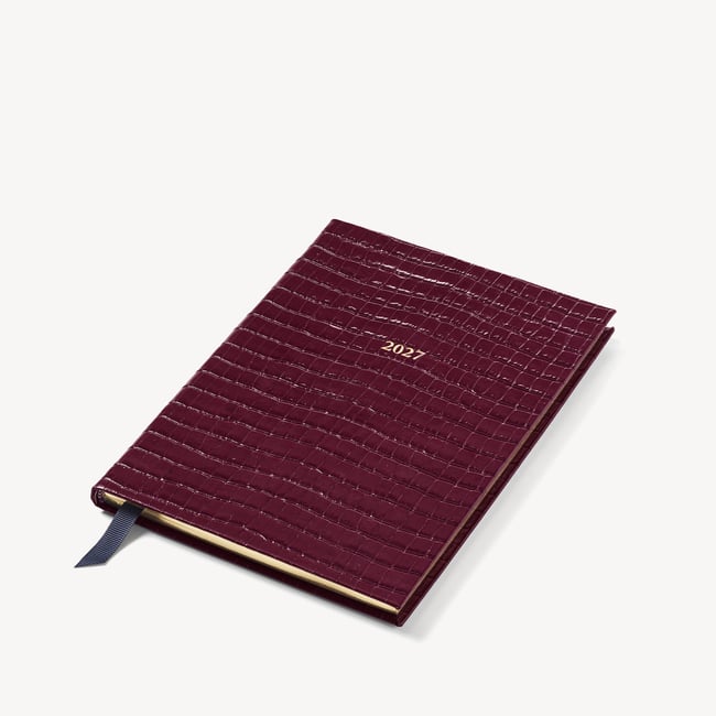2027 A5 Week to View Diary Deep Shine Garnet Small Croc