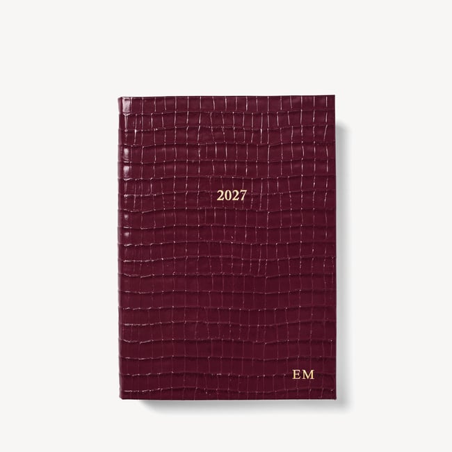 2027 A5 Week to View Diary Deep Shine Garnet Small Croc