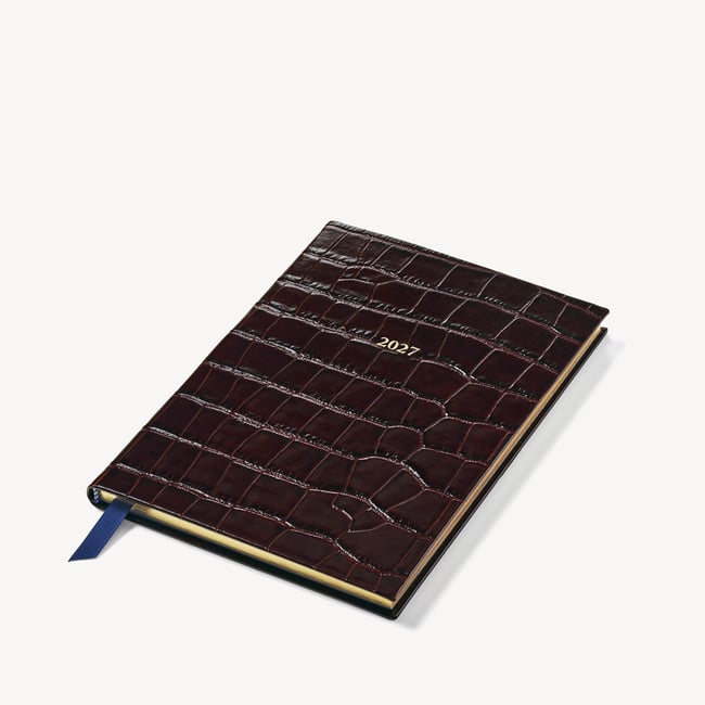 2027 A5 Week to View Diary Deep Shine Amazon Brown Croc