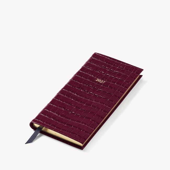 2027 Slim Pocket Diary Deep Shine Garnet Small Croc