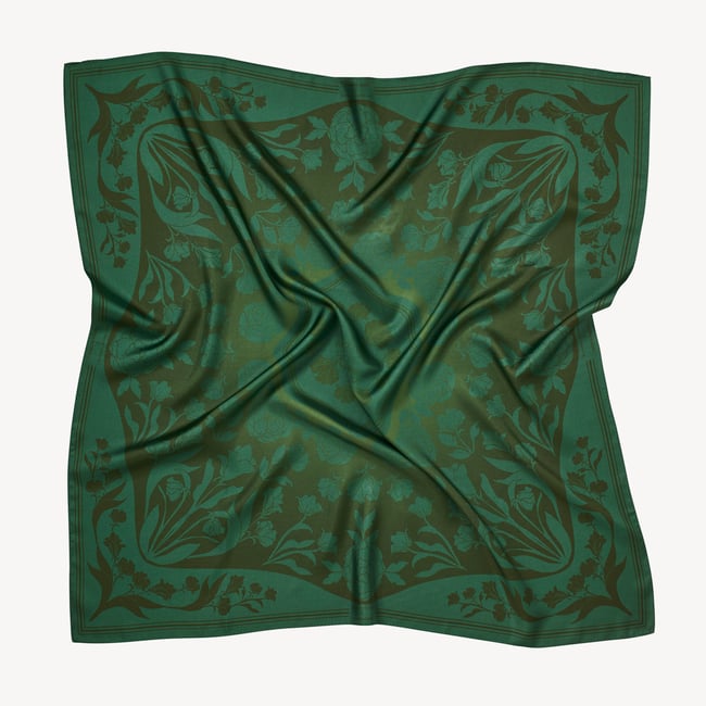 Lancashire Rose Silk Scarf Emerald Pure Silk