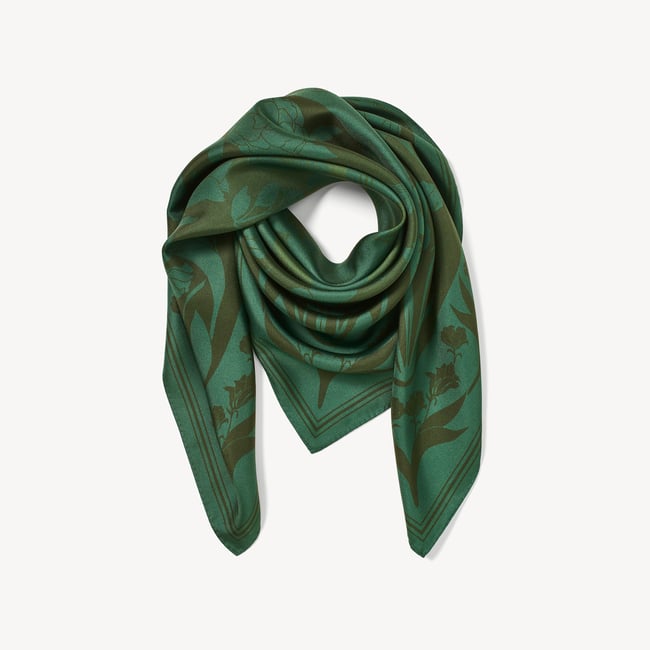 Lancashire Rose Silk Scarf Emerald Pure Silk