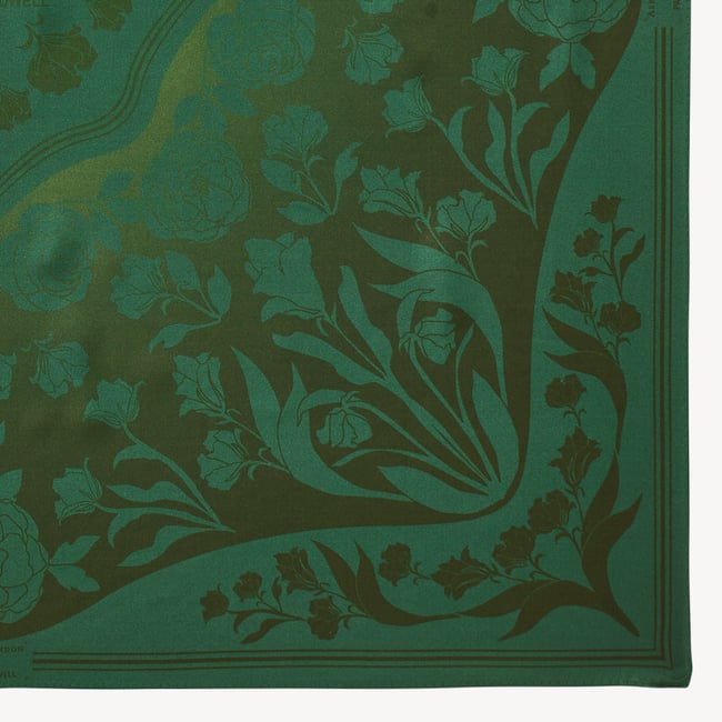 Lancashire Rose Silk Scarf Emerald Pure Silk
