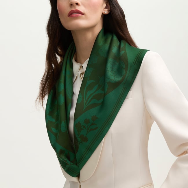 Lancashire Rose Silk Scarf Emerald Pure Silk