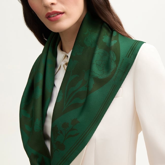 Lancashire Rose Silk Scarf Emerald Pure Silk