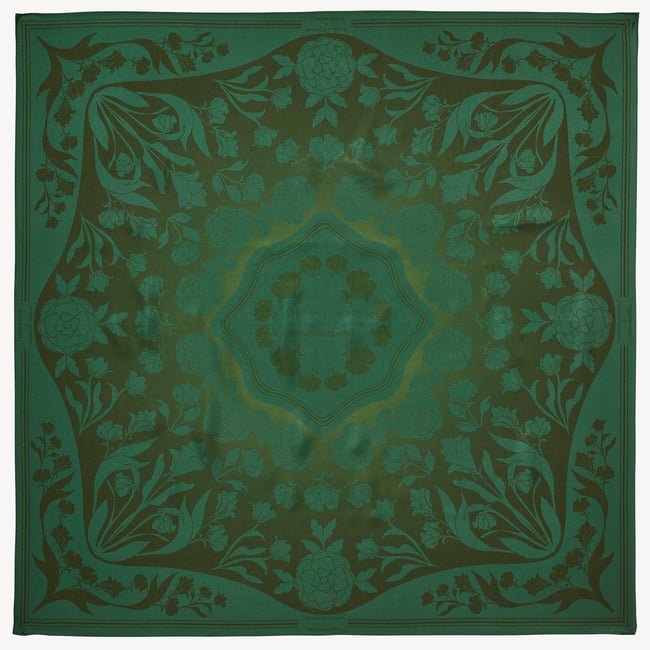 Lancashire Rose Silk Scarf Emerald Pure Silk