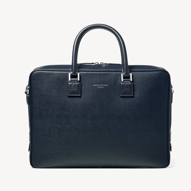 Mount Street Laptop Briefcase  Navy Saffiano