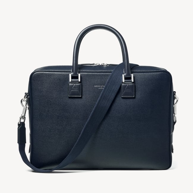 Mount Street Laptop Briefcase  Navy Saffiano