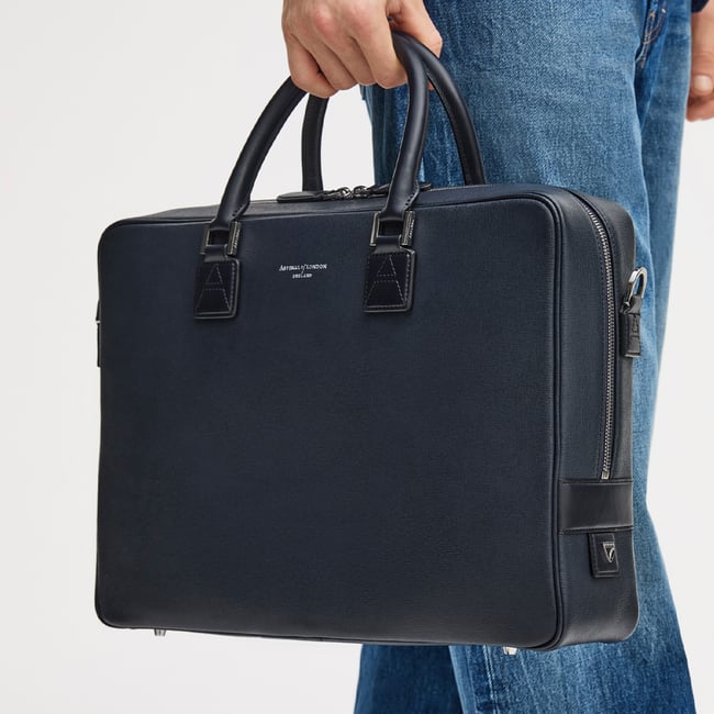 Mount Street Laptop Briefcase  Navy Saffiano