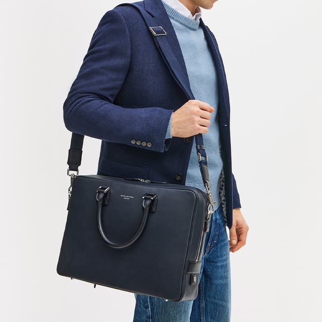 Mount Street Laptop Briefcase  Navy Saffiano