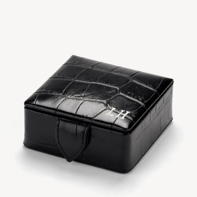 Stud Box Deep Shine Black Croc & Cobalt Blue Suede