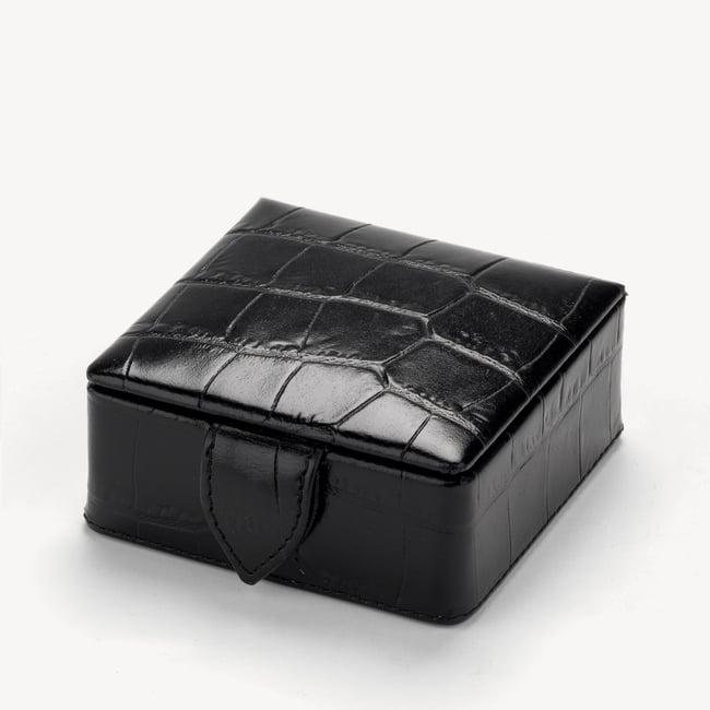 Stud Box Deep Shine Black Croc & Cobalt Blue Suede