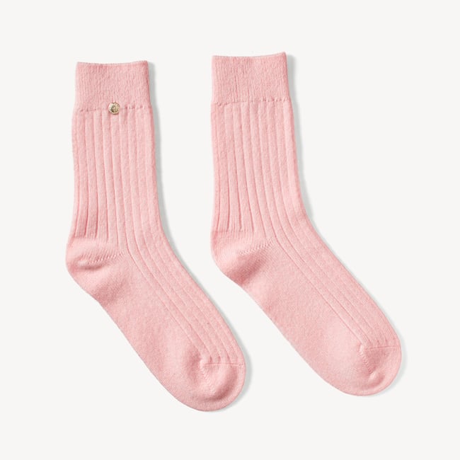 Rib Knit Cashmere Socks Pale Pink Cashmere