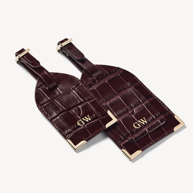 Set of 2 Luggage Tags Deep Shine Amazon Brown Croc