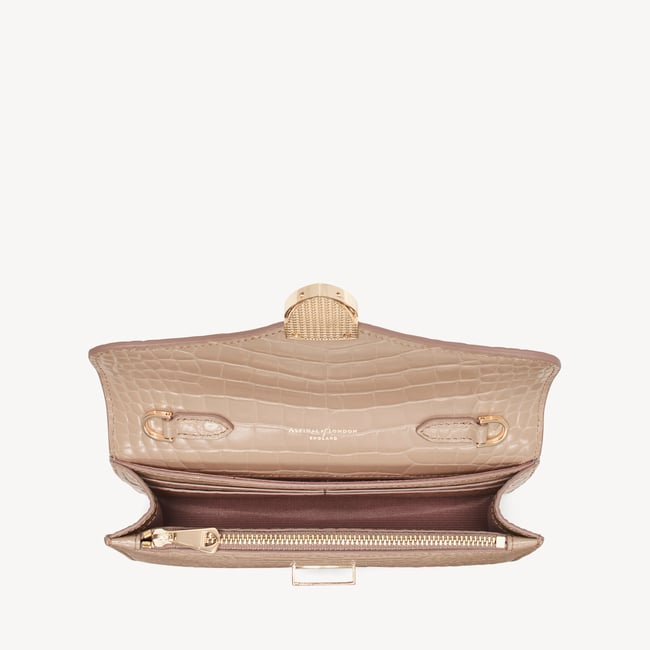 Mayfair®Clutch Soft Taupe Patent Croc