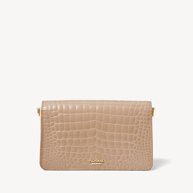 Eliza Clutch Soft Taupe Patent Croc