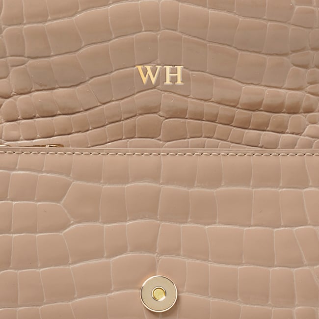 Eliza Clutch Soft Taupe Patent Croc