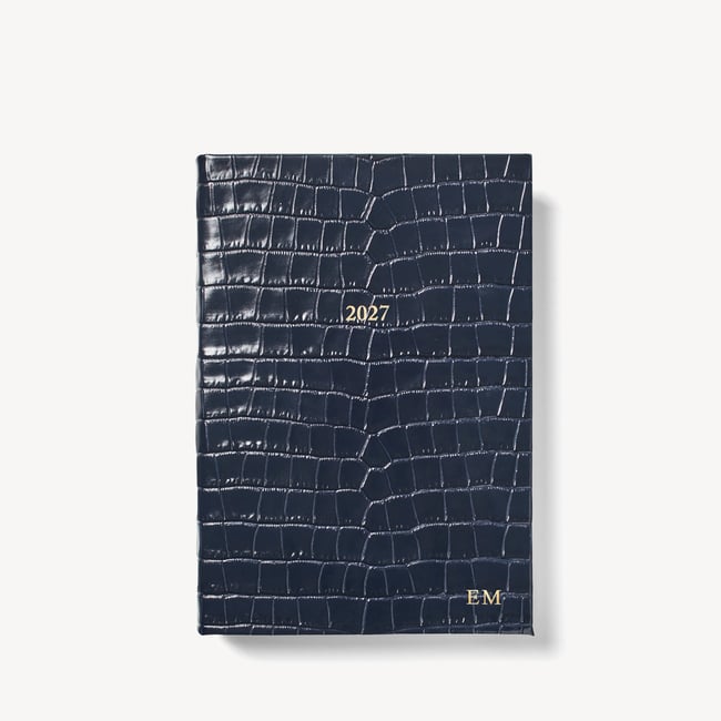 2027 A5 Day to Page Diary Deep Shine Navy Small Croc