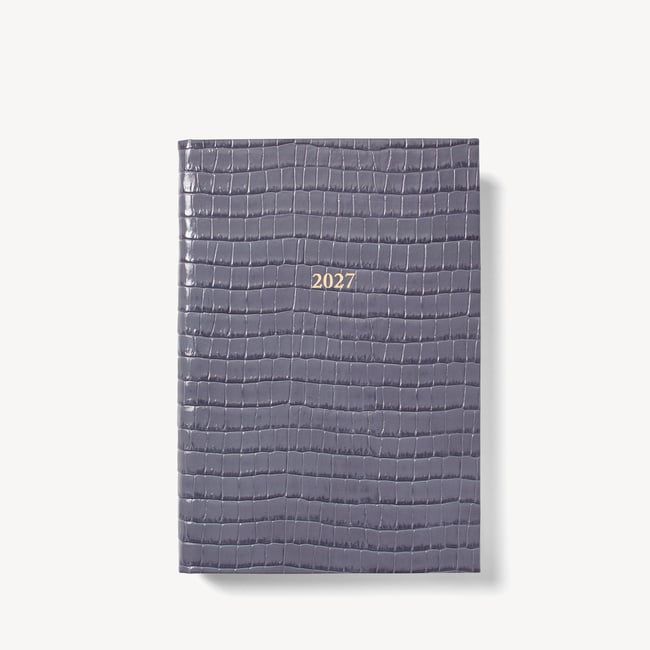 2027 A5 Day to Page Diary Deep Shine Dusky Blue Small Croc