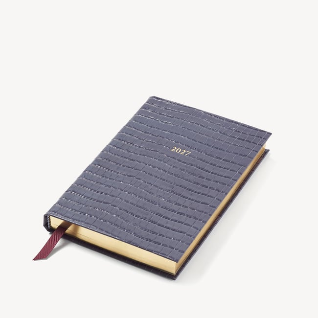 2027 A5 Day to Page Diary Deep Shine Dusky Blue Small Croc