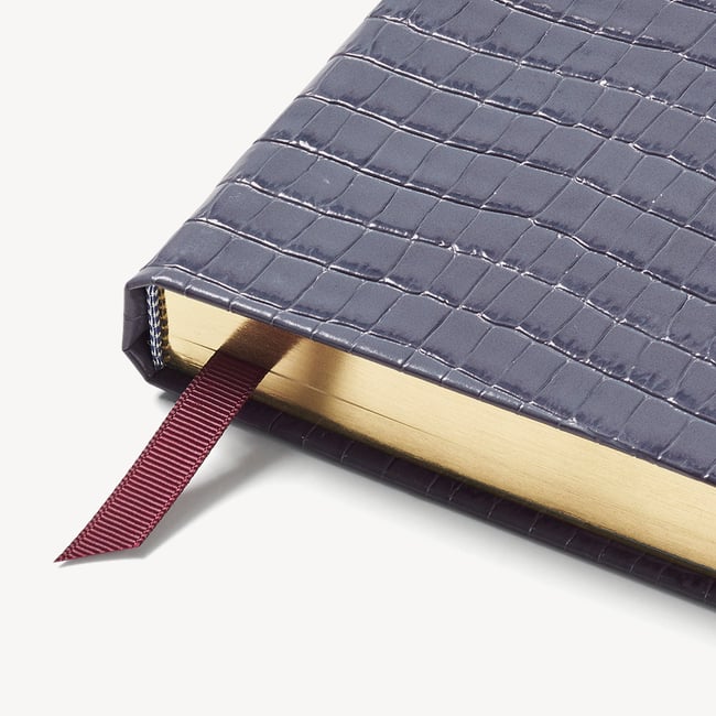 2027 A5 Day to Page Diary Deep Shine Dusky Blue Small Croc