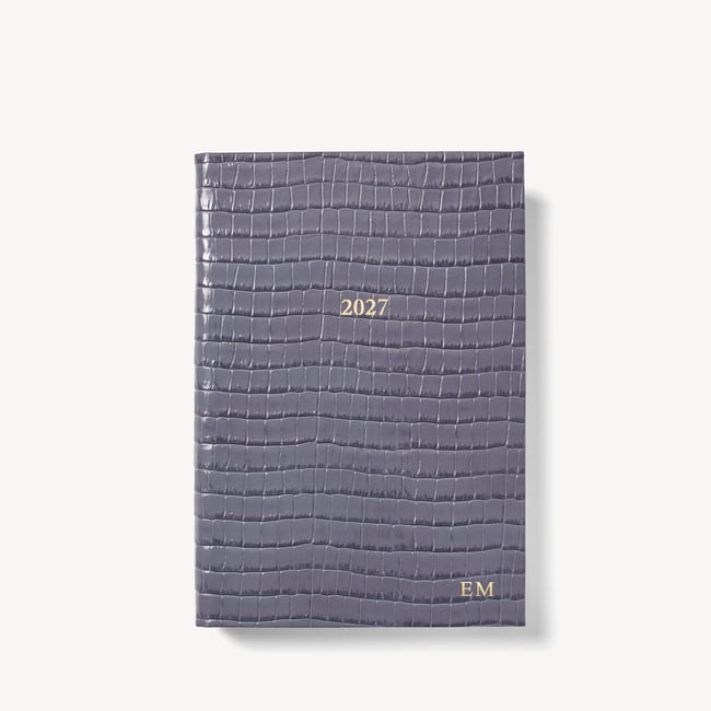 2027 A5 Day to Page Diary Deep Shine Dusky Blue Small Croc