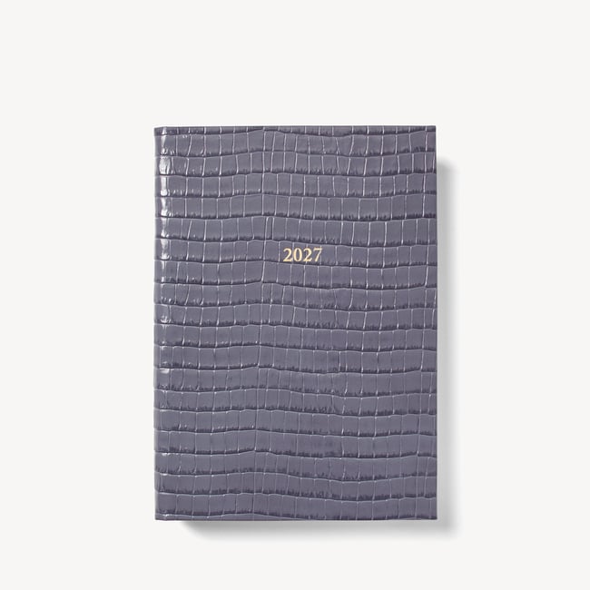 2027 A5 Week to View Diary Deep Shine Dusky Blue Small Croc