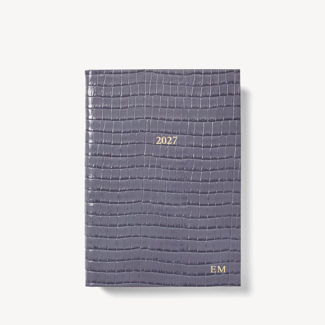 2027 A5 Week to View Diary Deep Shine Dusky Blue Small Croc