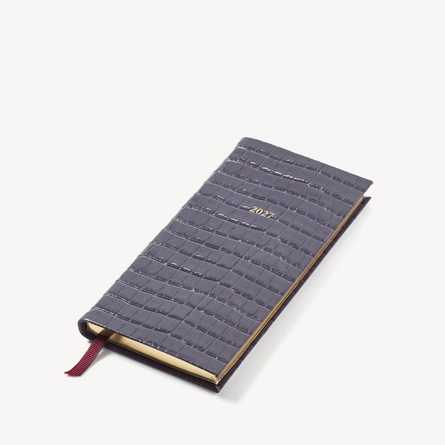 2027 Slim Pocket Diary Deep Shine Dusky Blue Small Croc