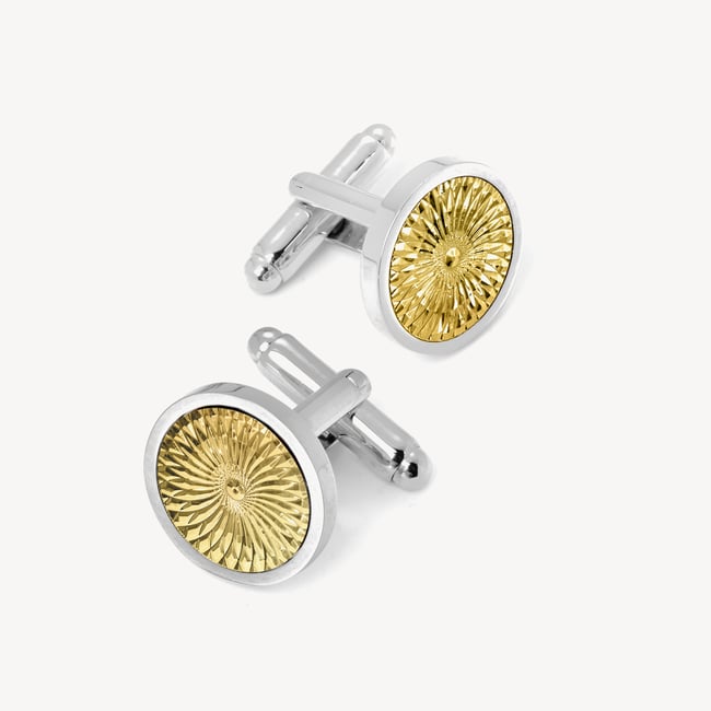 Engraved Centre Round Cufflinks Sterling Silver 925 Plated & Gold Plated