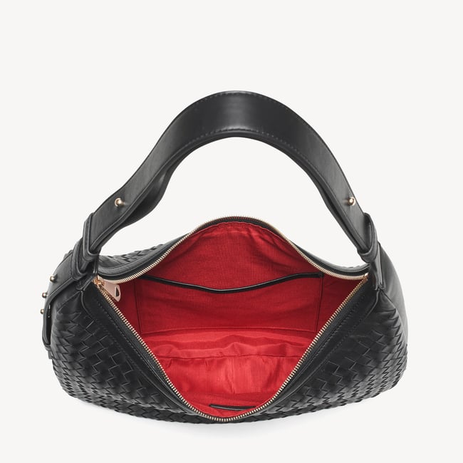 Soho Large Crescent Black Woven Leather