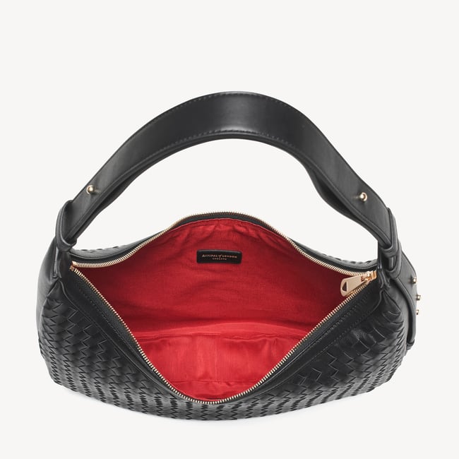 Soho Large Crescent Black Woven Leather