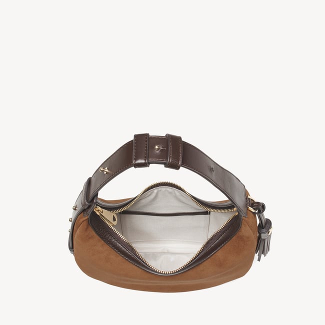 Soho Mini Crescent Praline Suede & Chocolate Nappa