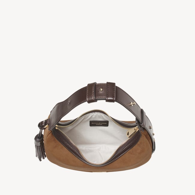 Soho Mini Crescent Praline Suede & Chocolate Nappa