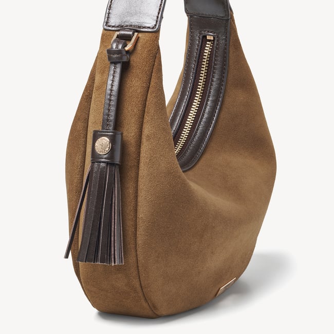 Soho Mini Crescent Praline Suede & Chocolate Nappa