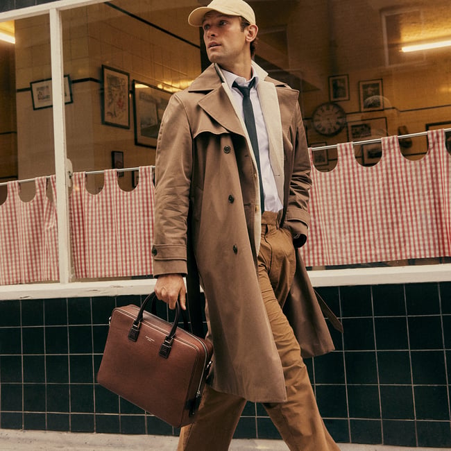 Mount Street Laptop Briefcase Tobacco Pebble