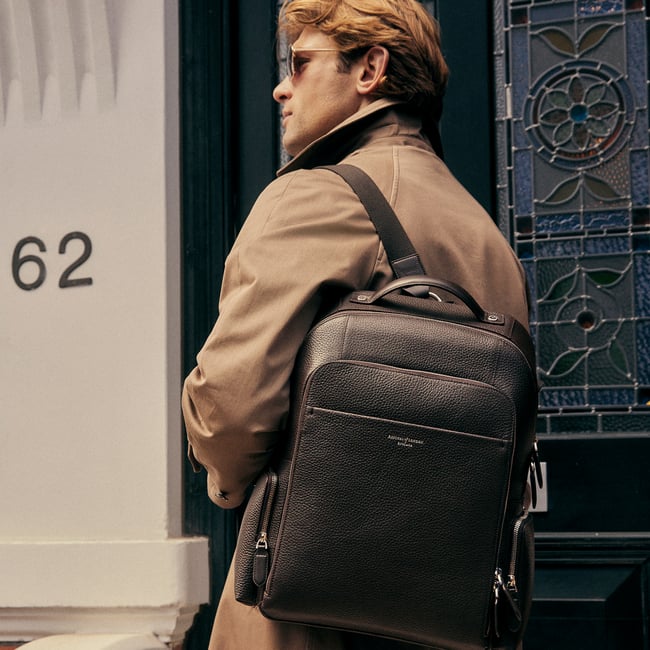 Zipped Leather Backpack Chocolate Pebble