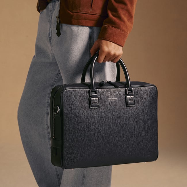Mount Street Laptop Briefcase Dark Navy Pebble