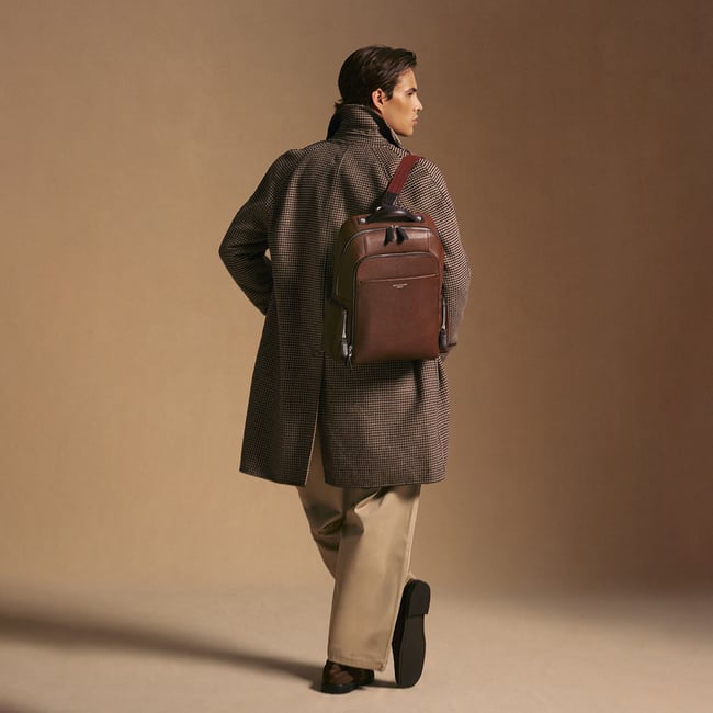 Zipped Leather Backpack Tobacco Pebble