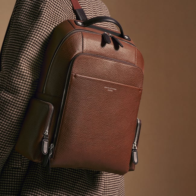 Zipped Leather Backpack Tobacco Pebble