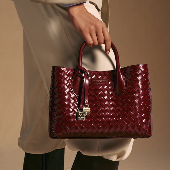 Midi London Tote Merlot Woven Leather