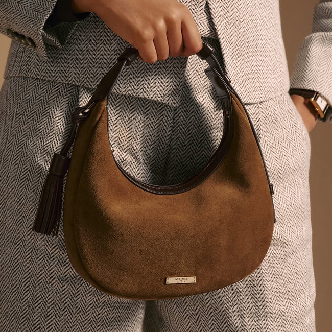 Soho Mini Crescent Praline Suede & Chocolate Nappa