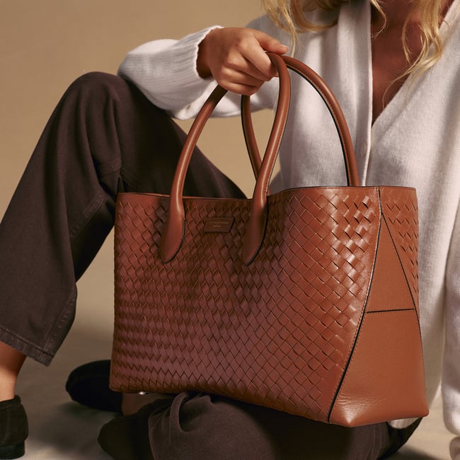 London Tote Tan Woven Leather
