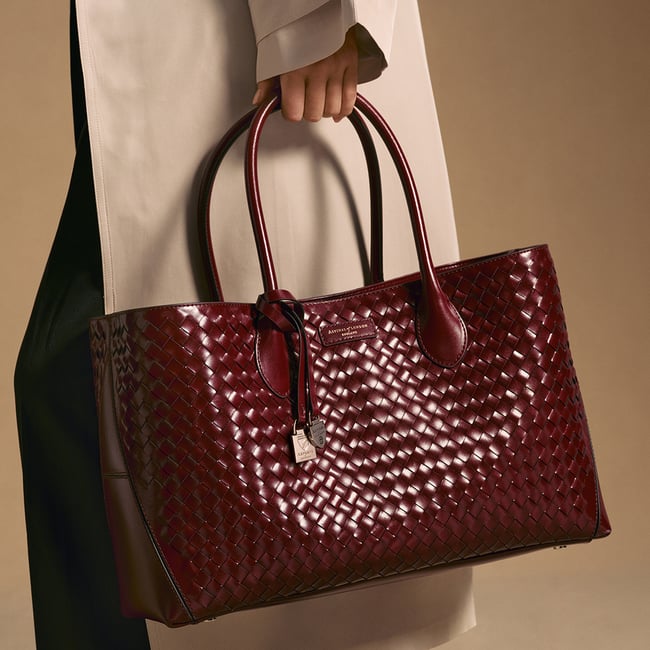 London Tote Merlot Woven Leather