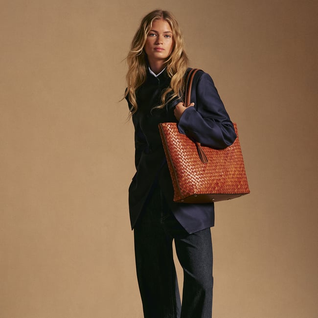 Large Island Tote Tan Woven Leather
