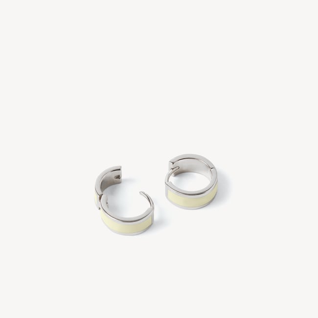 Enamel Huggie Earrings Ivory Enamel & Palladium Silver Plated